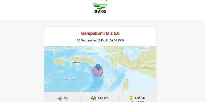 Gempa M 5,1 Guncang Seram Timur Maluku, BMKG Pastikan Aman